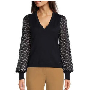 NWOT Tommy Hilfiger Navy Blue Polka Dot Long Sleeve Blouse Top Small